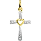 Firetti Kreuzanhänger Schmuck Geschenk Gold 375 Halsschmuck Anhänger Kreuz mit Herz, mit Zirkonia (synth) gelb|goldfarben