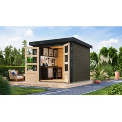 Gartenhaus KARIBU "Jupiter 3 B", terragrau, anthrazit, ohne Fußboden, Holz, Stahl, Gartenhäuser, in verschiedenen Farben
