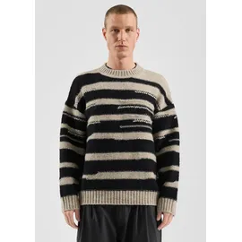 QS Strukturierter Strickpullover in Wolloptik Schwarz/Beige XXL