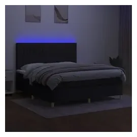 vidaXL Boxspringbett mit Matratze & LED Schwarz 160x200 cm Stoff