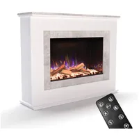 GLOW FIRE Elektrokamin PR6 E-Motion 3D, Elektrischer Kamin mit 3D Feuer mit Heizung, täuschend echte Flamme mit Heizung, 3 Dekorationen weiß