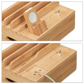 Relaxdays Ladestation, für Apple Watch, Bambus, HxBxT 11 x 17 x 13 cm, Handystation, Tablethalter, Uhrenständer, natur