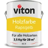 Viton Holzfarbe in Gelb - 3,5 Kg Holzlack Seidenmatt - Wetterschutzfarbe für Außen - 3in1 Grundierung & Deckfarbe - Profi-Holzschutzlack - KE31 - RAL 1021 Rapsgelb