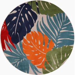 Teppich SANAT "Floral Outdoor", bunt, H:6mm Ø:200cm, Kunstfaser, Teppiche, In- und Outdoor geeignet, florales Design, Balkon, Terasse