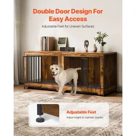 Vevor Hundekäfig Möbel für 2 Hunde, 1901 x 670 x 824 mm Doppel-Hundebox für große Hunderassen mit Trennwand & Doppeltüren, Hundehaus aus Holz, Beistelltisch für mittelgroße und große Hunde, Braun