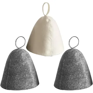 2 Graue Saunahüte Und 1 Weißer Saunahut, Filz-Saunahüte, Saunahüte Für Damen Und Herren, Saunazubehör, Saugfähige Filz-Duschhauben