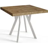 Quadratischer Esszimmertisch RICO, ausziehbarer Tisch, Größe: 120-220X120X77 cm, Wohnzimmertisch Farbe: LEFAKS, mit Holzbeinen in Farbe Weiß - Dunkelbraun/Weiß