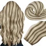 Easyouth Echthaar Tressen Zum Einnähen Blond Extensions Tressen Echthaar Hellbraun Highlight Platinblond Echthaar Tressen Haarverlängerungen Remy Menschenhaar für Frauen 60cm 100g #P8/60