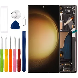 Duotipa [mit Fingerprint] 6.8" Neu OLED Display Kompatibel mit Samsung Galaxy S23 Ultra SM-S918B(Schwarz mit Rahmen,Europäische Version) LCD Display Touchscreen Digitizer Montage mit Tools Kit