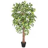 Homescapes Kunstbaum Ficus Benjamini Grün Weiß 180 cm