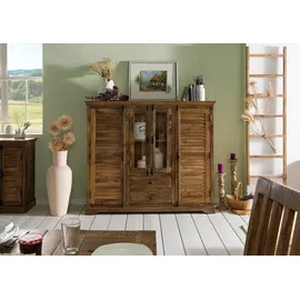 MASSIVMOEBEL24.DE Highboard 160 x 140 x 45 cm Dunkelbraun geölt