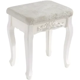 Woltu Schminkhocker, Sitzhocker, Hocker Landhaus Hocker, Polsterhocker, MDF Holz, Weiß lackiert, für Schminktisch, Barock, Cremeweiß