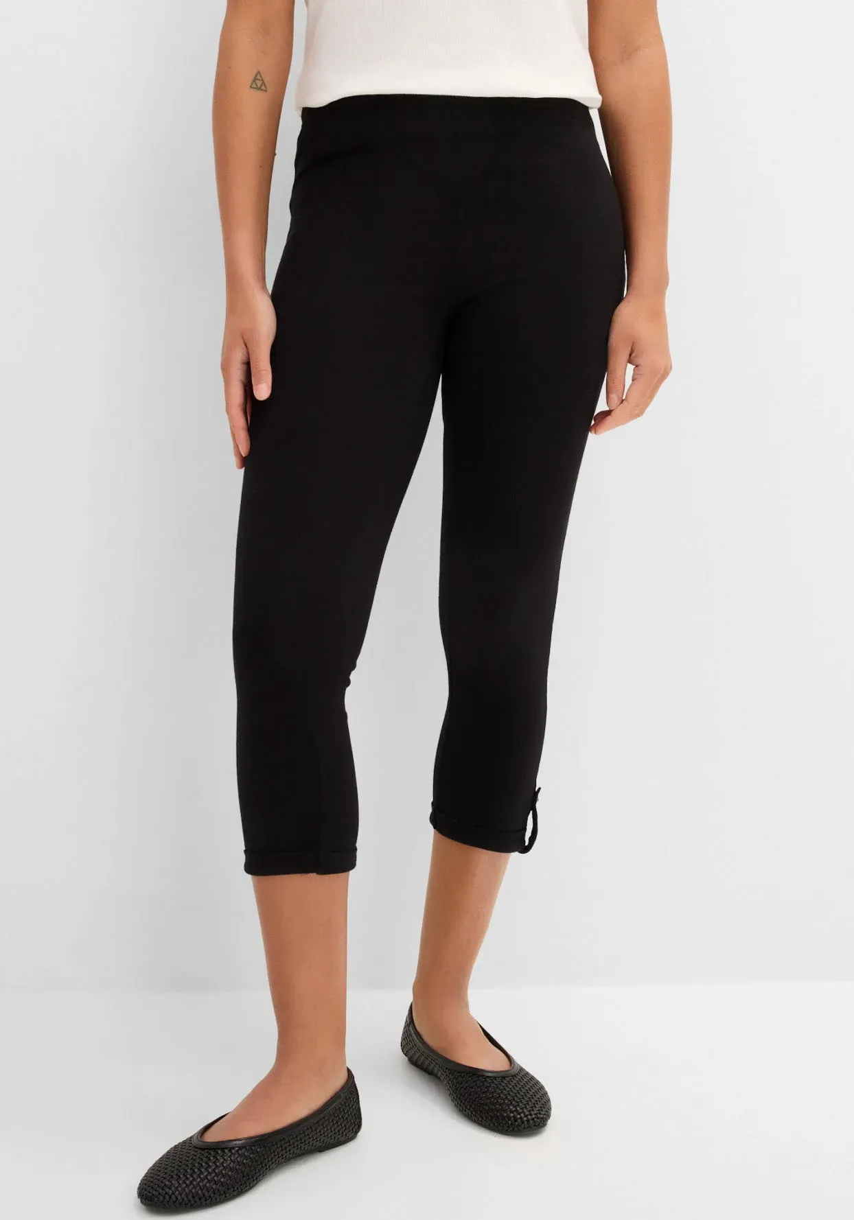 Caprileggings BONPRIX, Damen, Gr. 40/42 (M), N-Gr, schwarz, Jersey, Obermaterial: 95% Baumwolle, 5% Elasthan, skinny fit, Hosen, aus Baumwolle mit Elasthan, Skinny Fit, mit gekrempeltem Saum