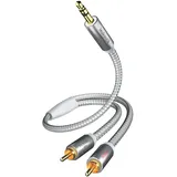 In - Akustik Premium Audiokabel 3,5mm Stereo Klinken-Stecker - 2x Cinch-Stecker 1,5m weiß / silber