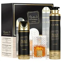 Lattafa Khamrah Eau de Parfum 100 ml + Parfum Spray 200 ml + Air Freshener 300 ml Geschenkset