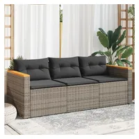 vidaXL Gartensofa mit Kissen 3-Sitzer Grau Poly Rattan