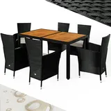CASARIA CASARIA® Gartenmöbel Set 6 Stühle inkl. 7cm Polster Tisch 150x90cm Polyrattan wetterfest stapelbar outdoor Balkon Terrasse 160kg belastbar modernes