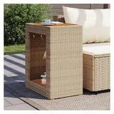 vidaXL Garten-Beistelltisch mit Holzplatte Beige Poly Rattan