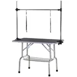 PawHut Trimmtisch Tierpflegetisch Schertisch Pflegetisch mit Unterkorb für Hunde höhenverstellbar klappbar Edelstahl Metall Schwarz 107 x 170 cm