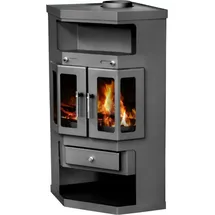 V05 EEK a Eck-Kaminofen Victoria Panama2 mit Flügeltüren, gussgrau, dauerbrandfähig – 9kW