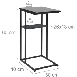 Relaxdays Beistelltisch, große und kleine Ablage, HxBxT 60 x 40 x 30 cm, Tisch für Couch & Bett, Metall & MDF, schwarz
