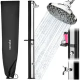 tectake Gartendusche Solardusche - 35 l Wassertank, drehbar (Freiluftdusche Ofanto, 1 St., in Schwarz/Silber), Korrosions- und UV-beständig schwarz|silberfarben 35 L-mit Hülle/Ablage | 18,00 cm x 44,50 cm x 217,00 cm