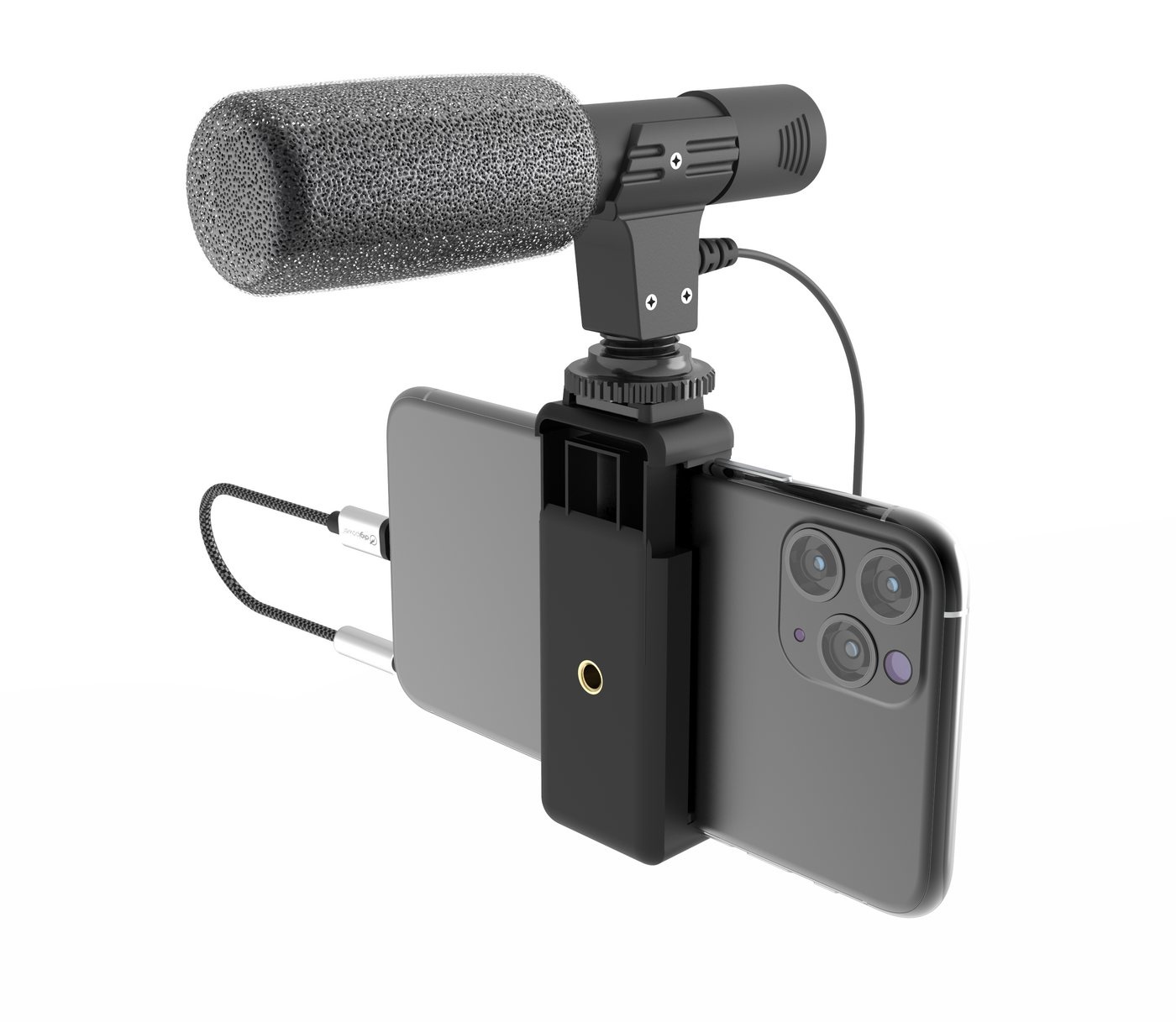 DigiPower Richtmikrofon Shotgun-Mikrofon, Smartphone-Halterung, Nierencharakteristik, 30-18KHz schwarz