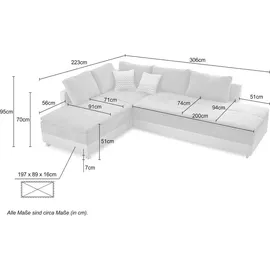 luma-home Eckcouch Kunstleder 3-Sitzer Graubraun/Beige
