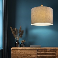 ETC Shop Hängelampe Pendelleuchte Wohnzimmerlampe Esszimmerleuchte, Metall Textil Holz grau, E27, D 40 cm