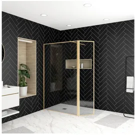 Marwell Walk In Dusche mit schwenkbarer Flügeltür 200 x 120 cm Gold 5mm Glas