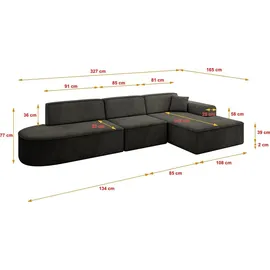 altdecor Ecksofa Ottomane Rechts IREA-L2-v3 327x165x77 cm Schwarz