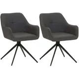 Mendler 2er-Set Esszimmerstuhl HWC-O47, Küchenstuhl Armlehne, drehbar Auto-Return, Stoff/Textil (270g/m2) grau