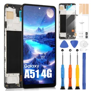 Display für Samsung Galaxy A51 LCD Display für Galaxy A51 LCD Bildschirm A515F SM-A515F/DS Digitizer Assembly Ersatzglas Touchscreen mit Reparaturwerkzeug Set (6,5 Zoll, Schwarz mit Rahmen)