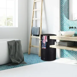 Relaxdays Wäschekorb Bambus, mit Klappdeckel, weiß