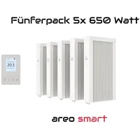 Evarmo Elektroheizung Fünferpack 5x 650 Watt Flächenspeicherheizung areo smart