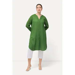 Ulla Popken Damen große Größen Übergrößen Plus Size Longbluse, Struktur, A-Linie, Tunika-Ausschnitt, Langarm moosgrün 46+ 828856439-46+ - 46-48