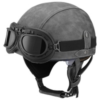 BDTOT Retro Motorrad Halbhelme Leder Halbhelm Deutscher Stil Roller Cruiser Chopper Anti-Collision Helm Abnehmbarer Gehörschutz mit Visier ECE Zertifiziert Roller-Helm Scooter Mofa-Helm, L=59~60cm