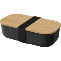 elasto PROMOTION FOR LIFE Vorratsdose "Beech" schicke Lunchbox, Pausenbrot-Behälter, Leckereien-Box mit Deckel aus Buchenholz und Elastikband, schwarz/natur - Schwarz