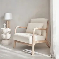 Sessel aus Holz und Bouclé-Stoff, 1 Person, Zirkelbeine, solides Holzgestell, skandinavischer Stil - Lorens