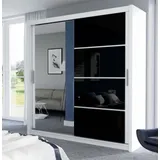 Schiebeschrank BRANDON 150 cm , Kleiderschrank Schiebetürenschrank , ( WEISS - SCHWARZ )