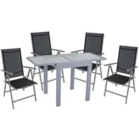 Harms Import Stuhl, Garten Sitz Tisch Gruppe Lola ALU Glas 4-Sitzer 5-teilig grau Veranda