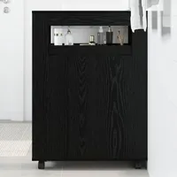 VidaXL Schmaler Badezimmer Schrank mit Rädern Schwarz Holz Spanplatte