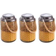 ETC Shop 3x LED Solarleuchte Metall braun H 16 cm,