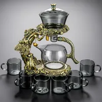 YoeEoay Lazy Kungfu Glass Tea Set Clear Water Diversion Glass Teapot Hitzebeständiges Tee-Set, Teekanne Mit Magnet Halbautomatische Glasteekanne Geschenke Für Teeliebhaber(Durchscheinend+6 Gläser)