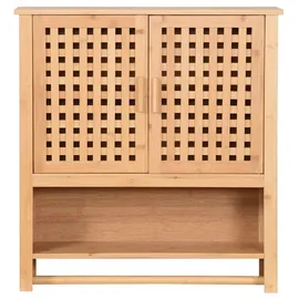 ad.con Hängeschrank aus Bambus fürs Badezimmer Wandschrank mit 2 Türen Handtuchhalter Ablage Badschrank Regalfächern Platzsparend 66x62x20cm Natural (Land)