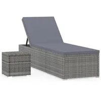 Furnicato Sonnenliege mit Auflage und Teetisch Poly Rattan Grau,
