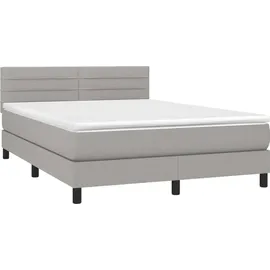 vidaXL Boxspringbett mit Matratze & LED Hellgrau 140x200 cm Stoff