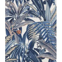 Rasch Textil Rasch Tapeten 689501 - Vliestapete mit exotischen Blättern in Blau und Grau aus der Kollektion Symphony - 10,05 x 0,53 m (LxB)