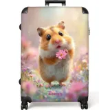 NoBoringSuitcases.com© Kinderkoffer Hamster umgeben von Blumen 77 cm - 98 L, 8 Rollen, Großer Reisetasche mit Rollen für 30kg, Kinderkoffer bunt 51.5 cm x 77 cm x 28 cm
