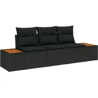 VidaXL Garten-Sofa-Set mit Kissen Schwarz Poly Rattan